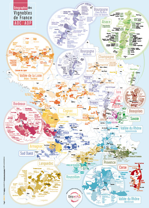 Carte des vins et vignobles de France - Support bois - 10mm ⋆ geoVINUM