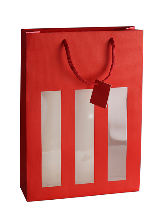 Sac papier 3 bouteilles Nature rouge